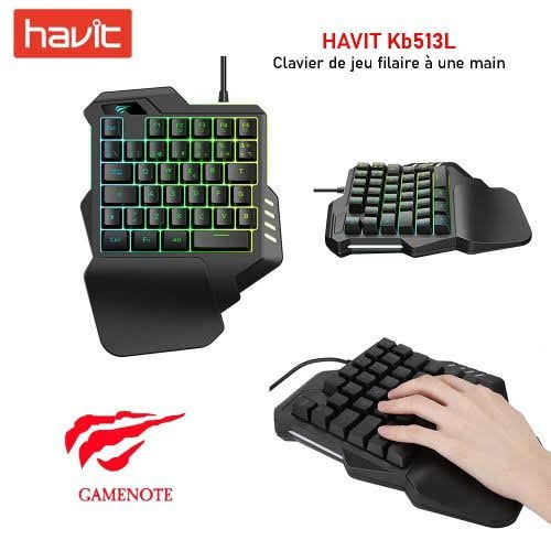 Havit Mini Clavier Keyboard Gaming KB513L filaire à une main RGB Backlit